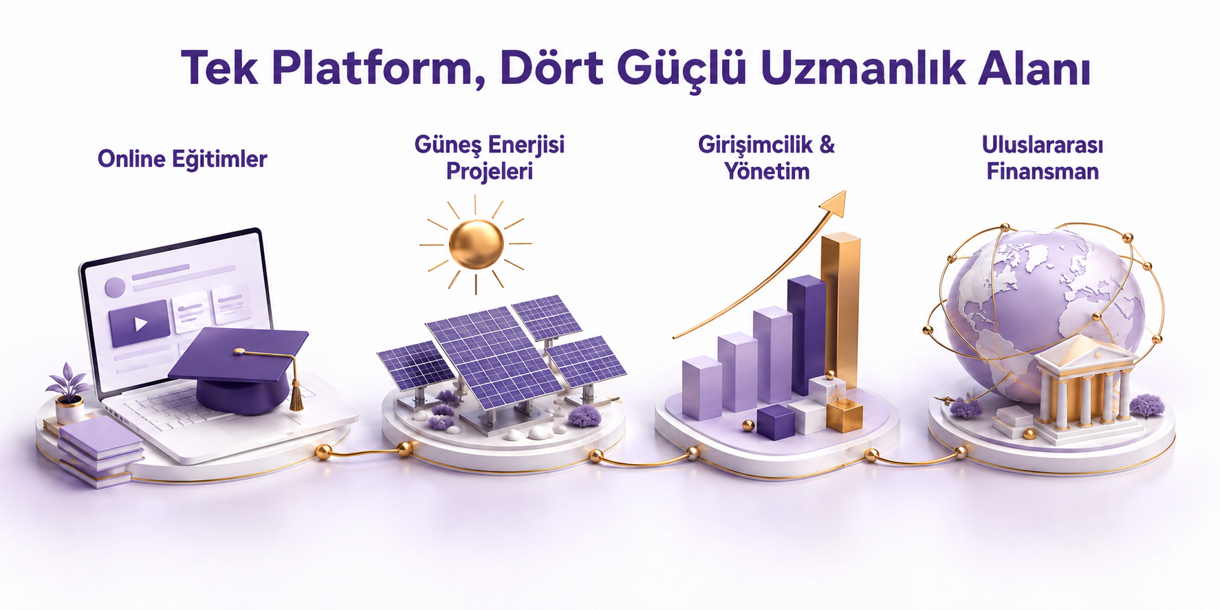 Online eğitimler, güneş enerjisi projeleri, girişimcilik ve uluslararası finansman uzmanlık alanları